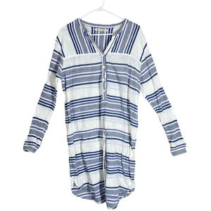 XiRENA 100% Cotton Blue & Ivory Stripe Sorento Dress Drawstring Waist sz L